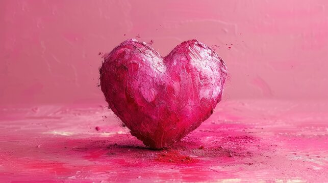  a pink heart on a pink background with a splash of paint in the middle of the heart and the word love written in the middle of the heart on the left side of the image.