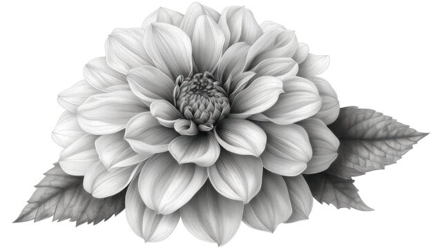  a black and white photo of a flower with leaves on the bottom of the flower and the center of the flower on the top of the flower and bottom of the flower.