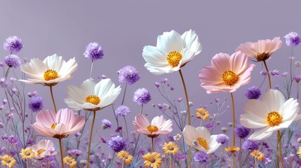  a bunch of flowers that are next to each other on a blue and purple background with a yellow center in the middle of the flowers and a yellow center in the middle of the middle of the.