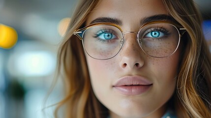 Portrait of a customer buying and shopping for frames for better vision and eyesight in the eyeglasses store. Generative AI.