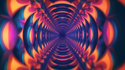Kaleidoscopic Tunnel Illusion, Moving and Pulsating Patterns Drawing the Viewer In. Optical Illusion.
