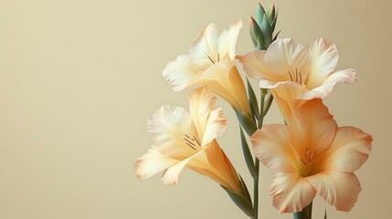  a close up of a bunch of flowers in a vase on a table with a beige wall in the background and a white vase with flowers in the foreground.