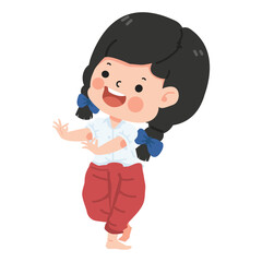 Kid Cartoon girl student Thai Dance
