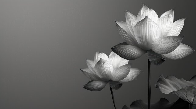  a black and white photo of a group of water lilies on a black and white photo of water lilies on a black and white photo of water lilies on a gray background.