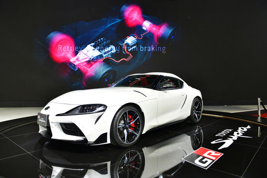 NONTHABURI - MARCH 27,2019: Detail of The All-new Toyota Supra displayed at The 40 th Bangkok International Motor Show 2019 in Nonthaburi, Thailand.