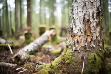 bark beetle infestation damage on a forest - obrazy, fototapety, plakaty