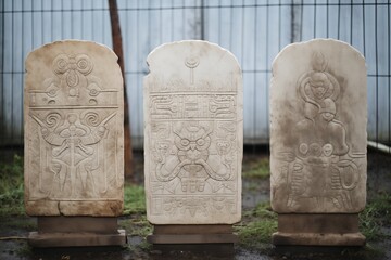 weatherworn stone tablets with engravings