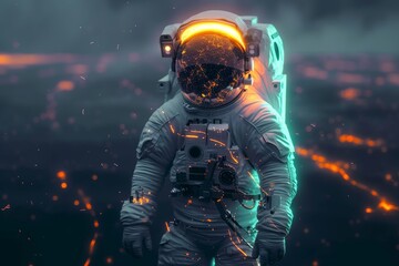 An astronaut's pressure suit, a shield of clothing, protecting against the harshness of space as they embark on a daring journey beyond earth's grasp - obrazy, fototapety, plakaty