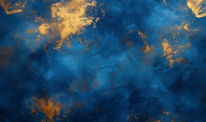 Abstract dark blue and gold painting on canvas background