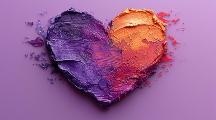  a close up of a heart shaped object on a purple background with a pink and purple background and a yellow and purple heart on the left side of the image.