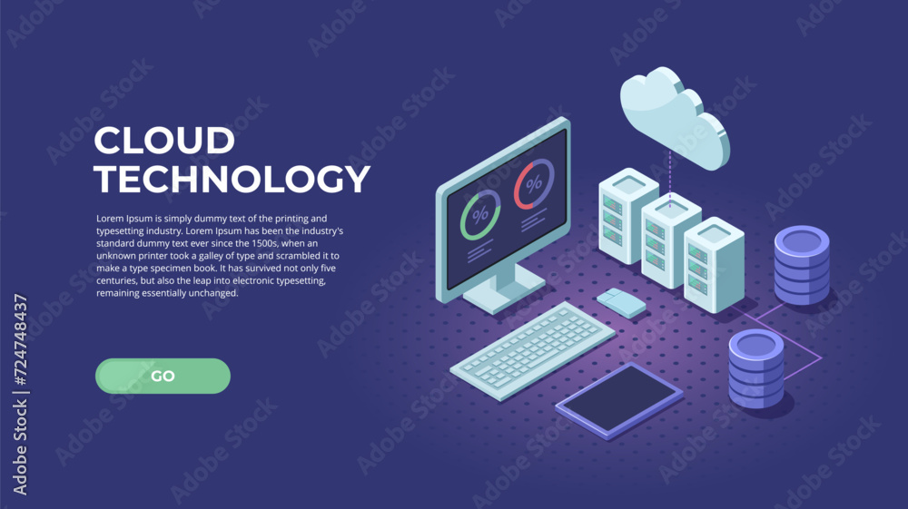 Poster computer system using for cloud servers. concept digital. vector illustration.