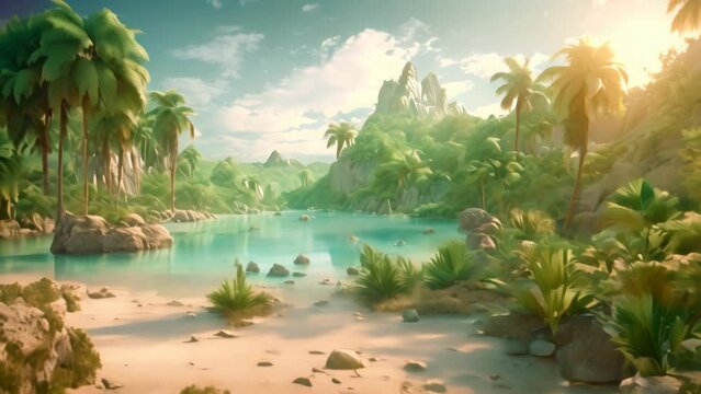 Game background: In 10,000 BC, forests surrounding lakes were plentiful with water creatures and vegetation, making it crucial ecosystem that supported diverse range of species. Cinemagraph background