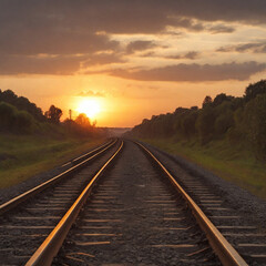 railway in the sunset