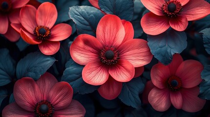  a close up of a bunch of flowers with red and blue flowers in the middle of the picture and the center of the flowers in the middle of the picture.