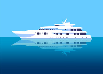 Pleasure luxury yacht detailed vector illustration. Illustration of vacation and cruise. Handmade drawing vector illustration.