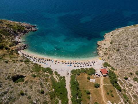 Zala Beach in Stara Ba&scaron;ka, Krk, Croatia - Aerial View