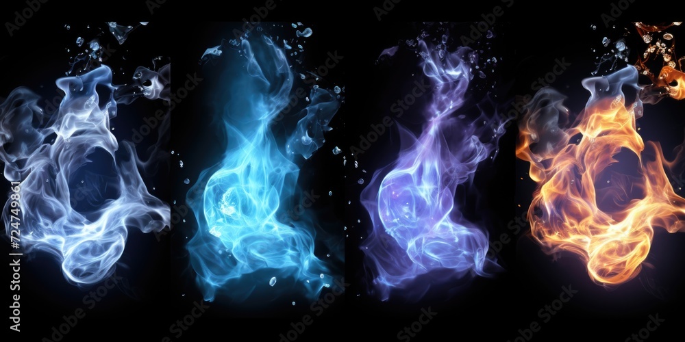 Poster colorful smokes in various shades on a dark black background. versatile image suitable for various u