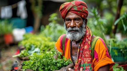 Man in Turban Holding Bunch of Vegetables,Teachers Day