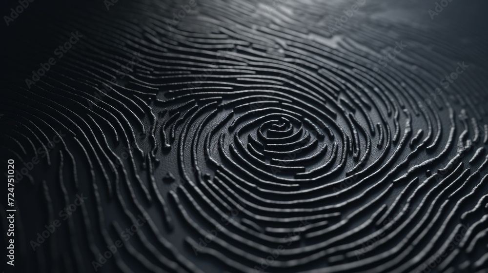 Poster a detailed view of a fingerprint on a table. suitable for crime scene investigation or forensic anal