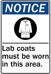 Naklejka premium Lab coat safety sign lab coat must be worn in this area