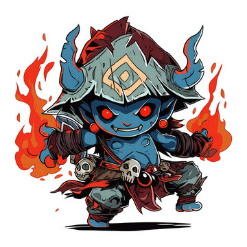Fire Monster game character image. Warrior monster with fire elements.