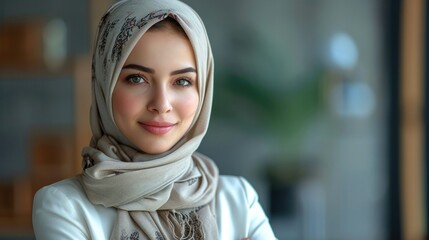 Successful Arab Businesswoman, Executive and happy with career, Vision with Islamic company. Generative AI.