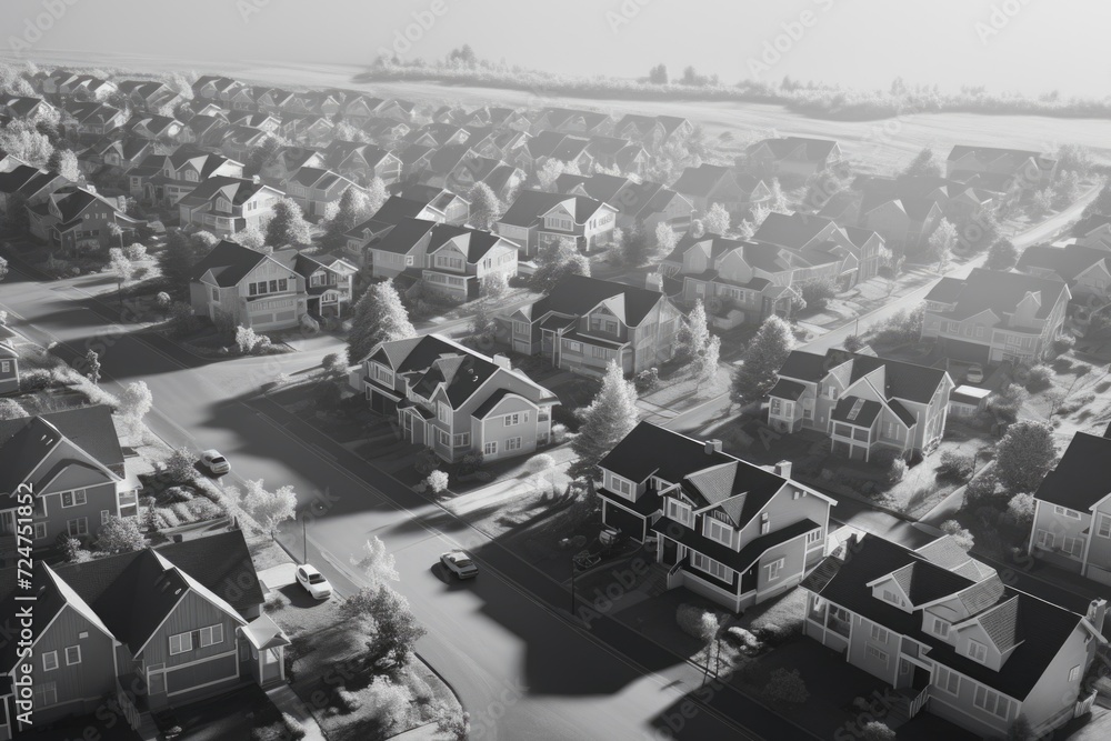 Poster a black and white photo capturing the essence of a neighborhood. this versatile image can be used fo