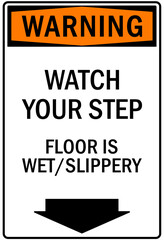 Watch your step warning sign floor is wet/slippery