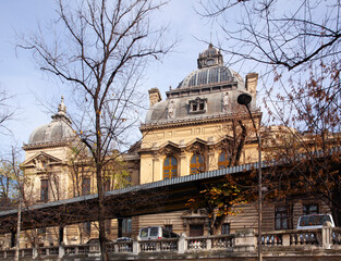 Fototapeta na wymiar Facade of the 'CEC' Palace in Bucharest, built in 1900, architect Paul Gottereau