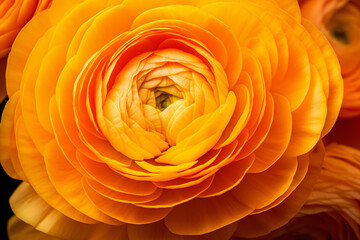 Close up of beautiful orange colored Ranunculus flower