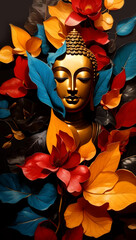 buddha statue in the colorful leave background, AI Generated.