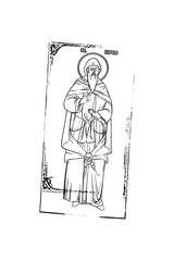 Orthodox vintage stamp of Saint Cyril. Christian illustration black and white in Byzantine style 