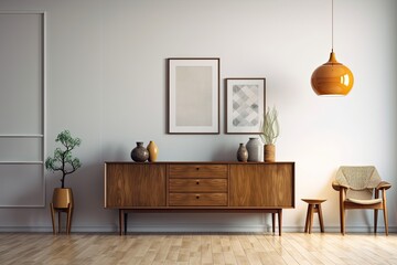 Interior from the mid century with lamps and a drawer