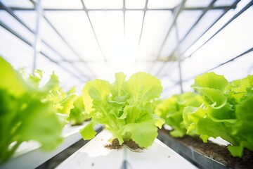 a lush, lettuce hydroponic setup in greenhouse