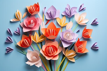 spring flowers origami paper art work illustration - obrazy, fototapety, plakaty