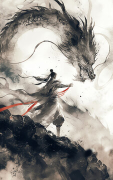 Asiatischer Samurai mit Drachen