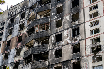 Fototapeta na wymiar Destroyed and burned buildings in Ukraine, war