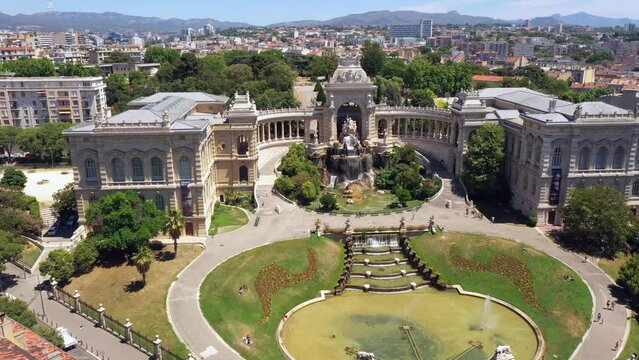 Aerial view of Palais Longchamp park in Marseille France