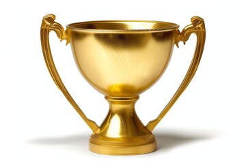 Fototapeta na wymiar Luxurious gold trophy cup with reflection, isolated on white background for awards and recognition