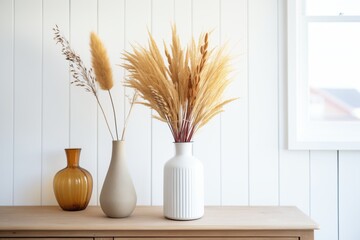 Naklejka premium bunch of dried pampas grass in a white vase