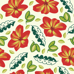 Seamless floral pattern with green leaf. 