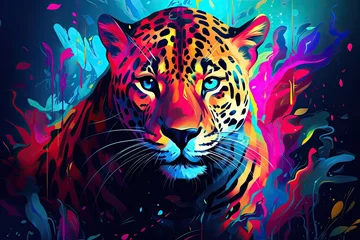 Foto op Plexiglas colorful jaguar animal portrait illustration © krissikunterbunt