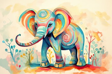 cute colorful childish elephant illustration