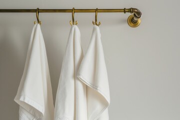 white towel hanging on a vintagestyle brass rail