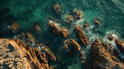 A View Of The Ocean From A Bird'S Eye View, Aestheticism, Panoramic Anamorphic, Boulders, Design Milk, In Australia, Ultra High Detail, Taken From A Plane, Beautiful Wallpaper, Coming Ashore, Cinemati - obrazy, fototapety, plakaty