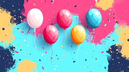 An artistic flat-style design with line balloons forming a cheerful and lively background, perfect for conveying the spirit of celebration and happiness on birthdays.