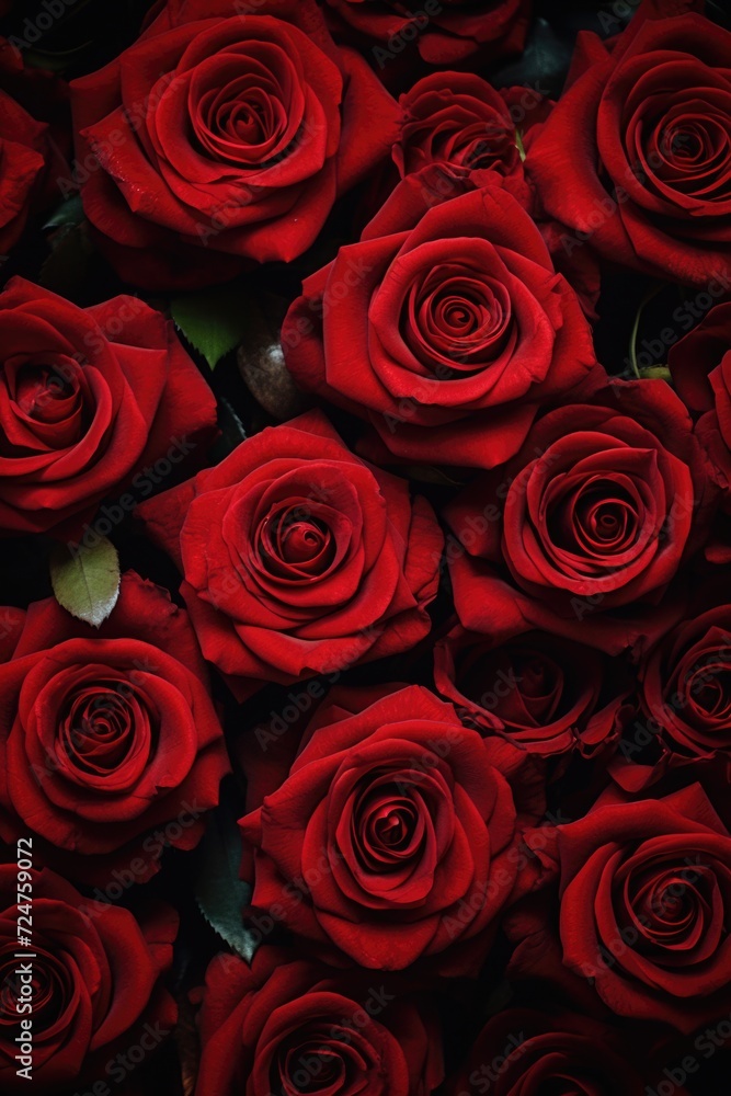 Poster A beautiful arrangement of red roses displayed on a table. Perfect for adding a touch of elegance to any space