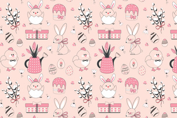 Festive, Easter, spring seamless pattern for fabric, wallpaper, wrapping paper and more. Vector design.
