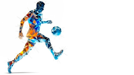 Abstract soccer player shooting ball. White background copy space. Generative AI