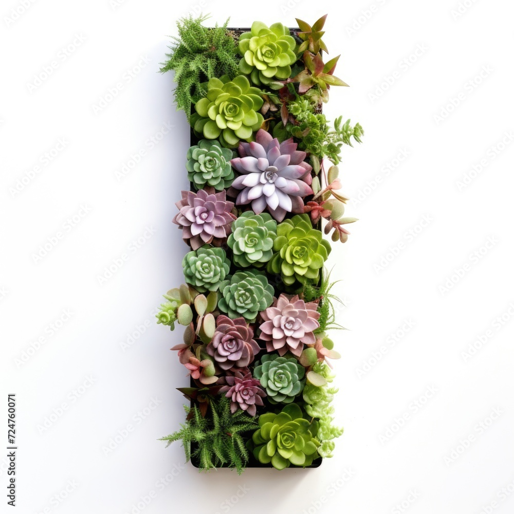 Poster a vertical succulent wall mounted on a white wall. perfect for adding a touch of nature to any indoo